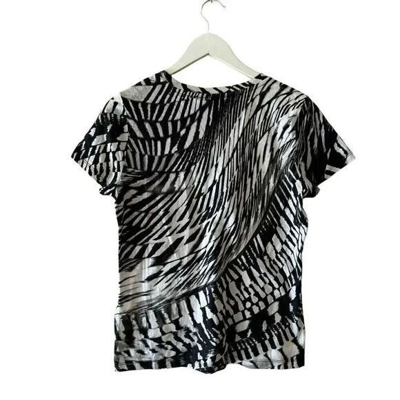 Dkny Print Knot Cutout T-Shirt in Black White Combo Soft Short Sleeves SZ M #189 - Picture 6 of 12